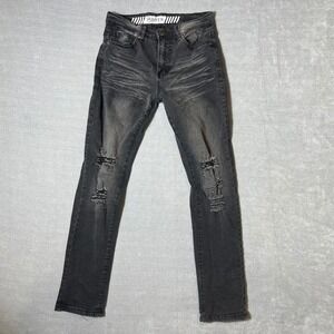 R‎ GSTR Mens Distressed Slim Fit Jeans Faded Black Ripped Denim Size 30